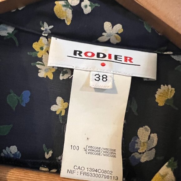 Rodier Blouse Button Up Blue Floral Size 38 Semi Sheer US Size 8 - Picture 3 of 5